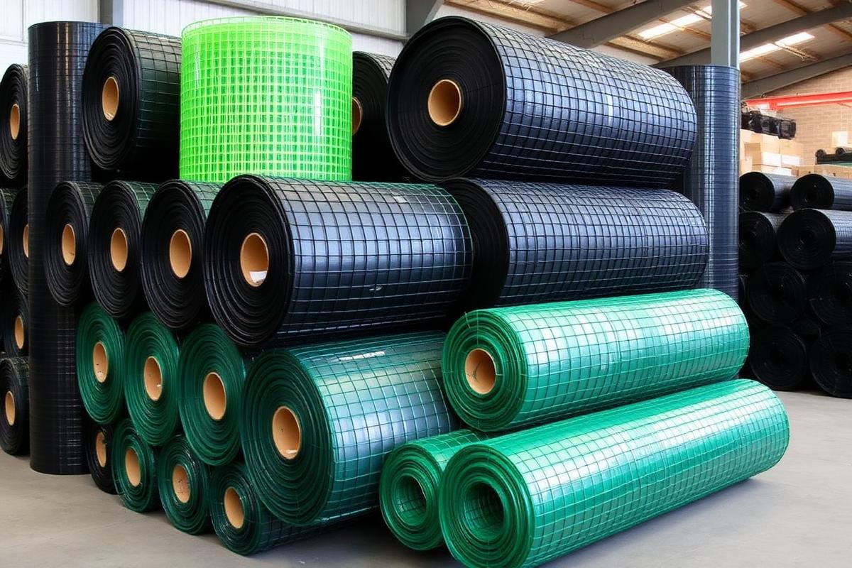 ม้วนตาข่าย HDPE สีดำและสีเขียวในคลังสินค้า